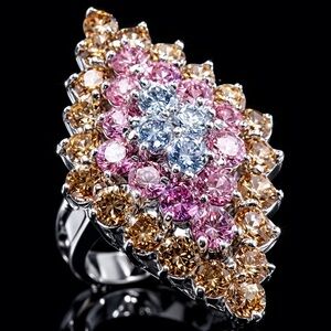 New HUGE Multi Color Pave set Cz Diamond statement Cocktail Ring pink champagne
